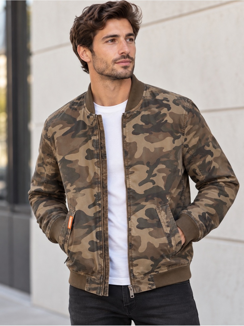 Superdry International Military Issue Camo Bomber Jacket Mens Large Cotton Zip